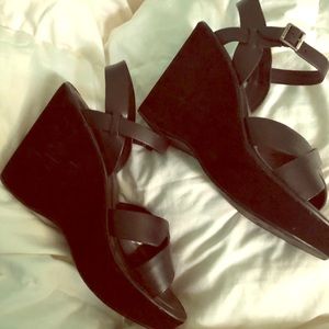 Kork-Ease Wedge Black Leather and Suede W 8 1/2
